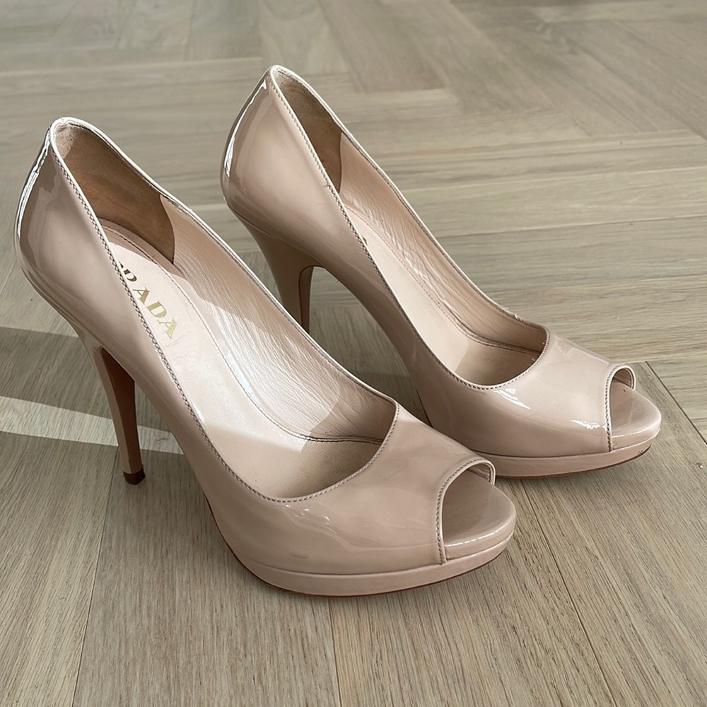 Prada Peep Toe Pumps in Nude